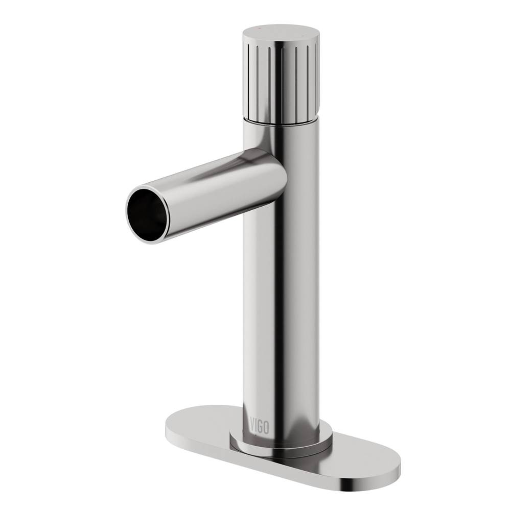 Vigo Ashford Single Handle Single-Hole Bathroom Faucet Set with Deck Plate in Brushed Nickel