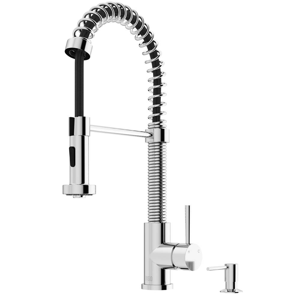 Vigo Edison Single Handle Pull-Down Sprayer Kitchen Faucet Set with Soap Dispenser in Chrome