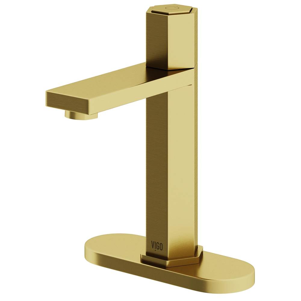 Vigo Nova Single Handle Single-Hole Bathroom Faucet Set with Deck Plate in Matte Brushed Gold