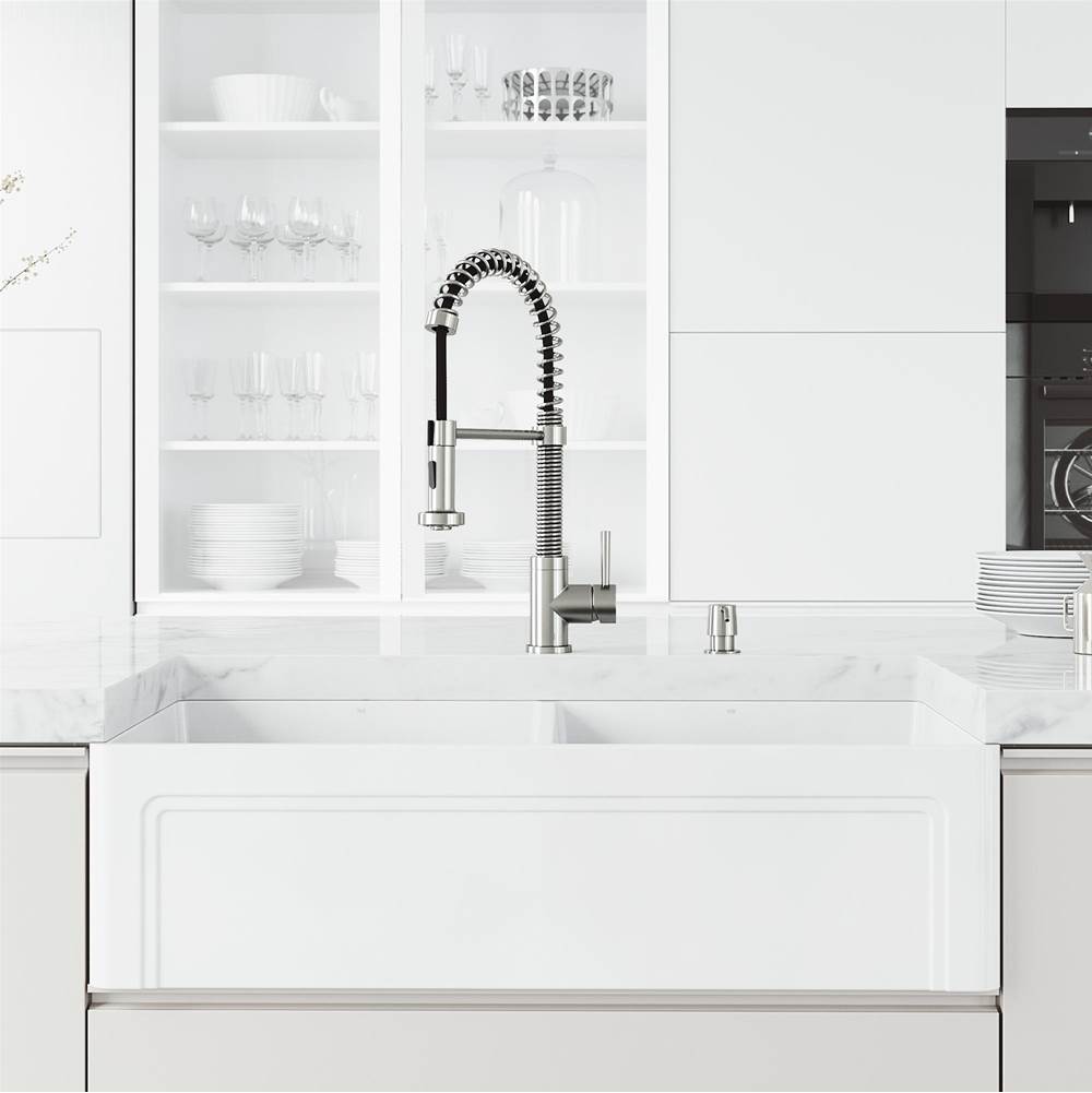 Vigo Matte Stonereversible 36-In X 18-In White Double-Bowl Standard Undermount Casement Apron Front/Farmhouse Residential/Commercial Kitchen Sink