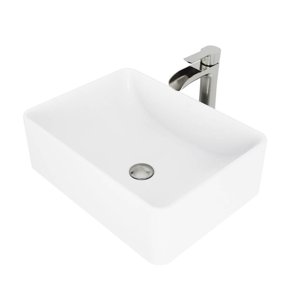 Vigo Amaryllis Matte Stone Vessel Bathroom Sink Set With Niko Vessel Faucet In Brushed Nickel