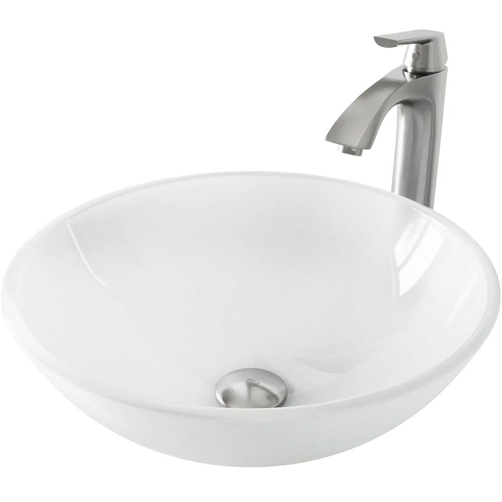 Vigo White Frost Glass Vessel Bathroom Sink Set With Linus Vessel Faucet In Brushed Nickel