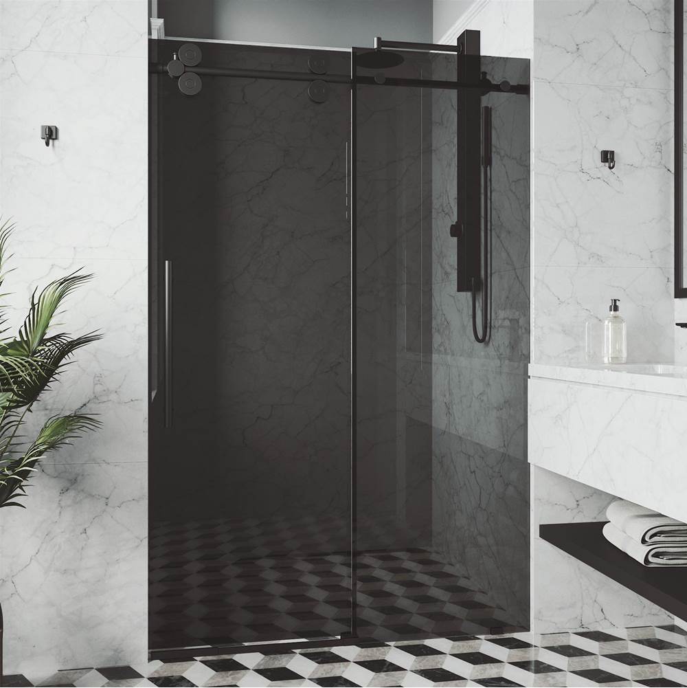 Vigo Elan 56 to 60 in. x 74 in. Frameless Sliding Shower Door in Matte Black with Black Glass and Handle