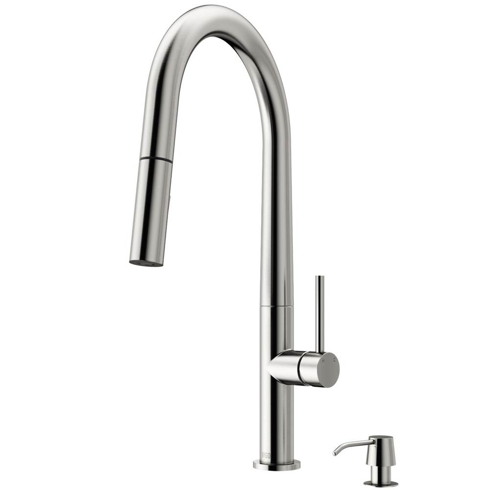 Vigo Greenwich Pull-Down Spray Kitchen Faucet With Soap Dispenser In Stainless Steel