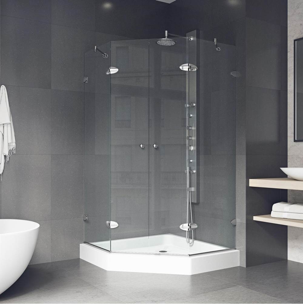 Vigo Gemini 47.675 W X 70.375 H Frameless Hinged Shower Enclosure In Chrome With Shower Base And Handle