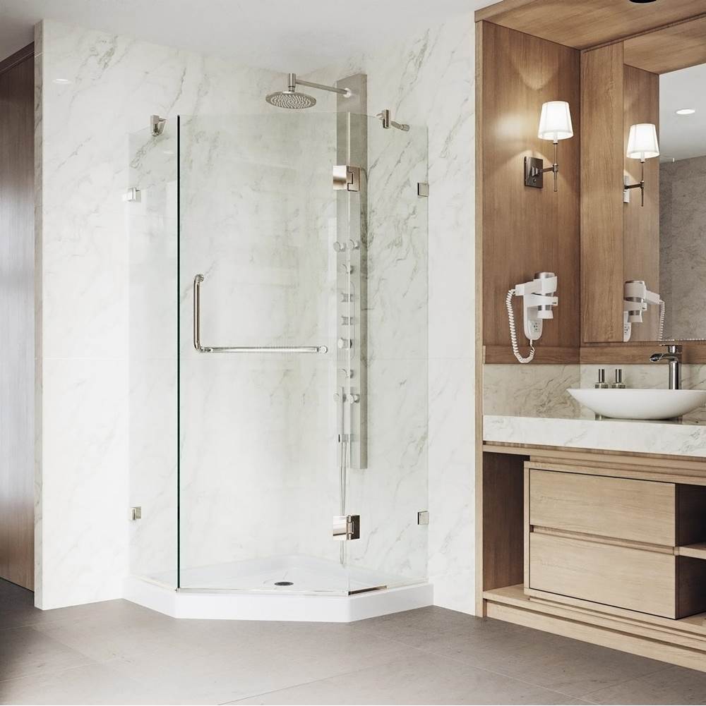 Vigo Piedmont 40.25 W X 70.375 H Frameless Hinged Shower Enclosure In Brushed Nickel With Shower Base And Handle