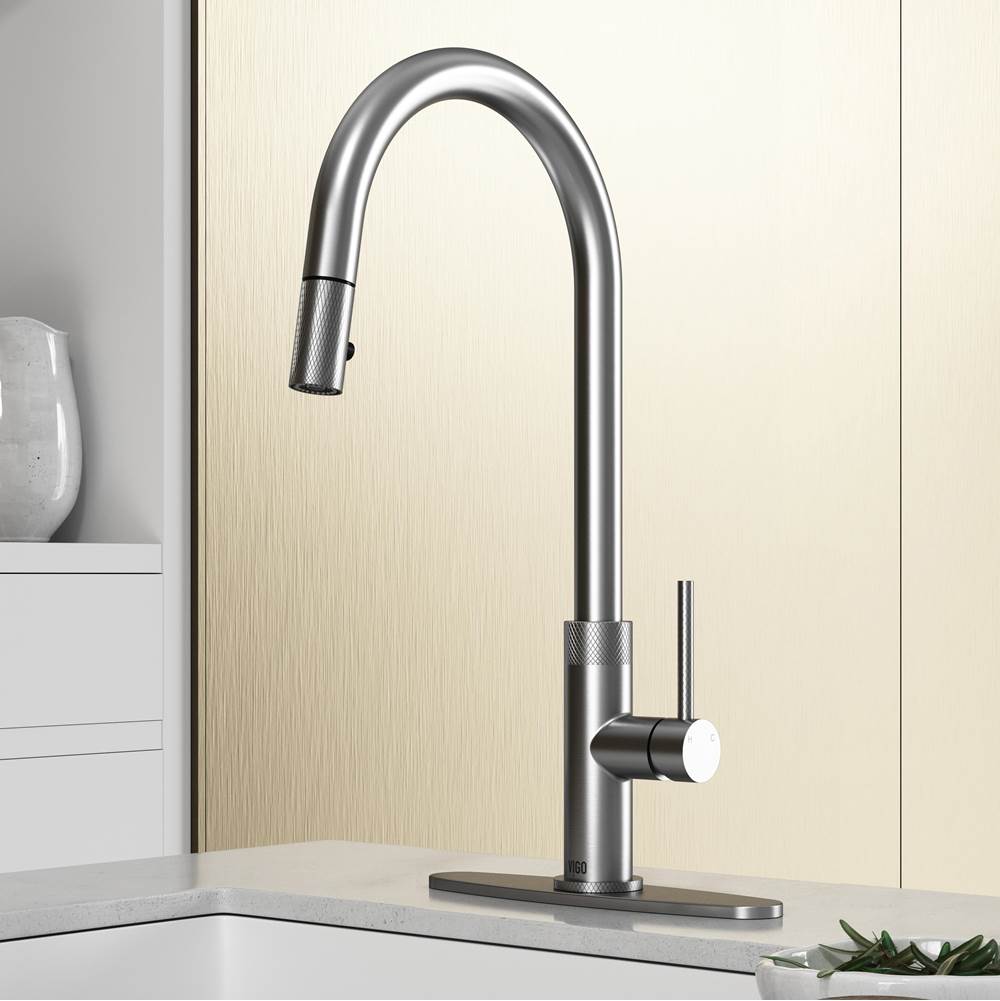 Vigo Bristol Pull-Down Kitchen Faucet with Deck Plate in Stainless Steel