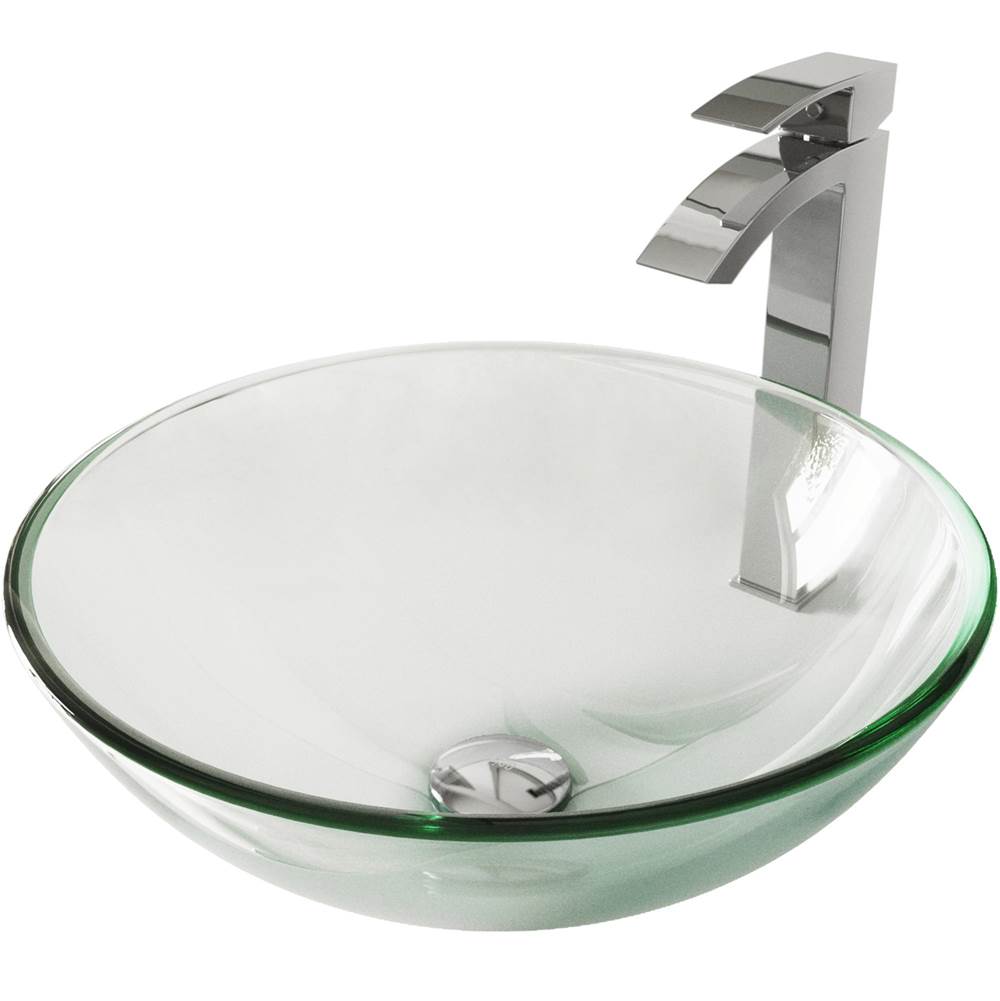 Vigo Crystalline Glass Vessel Bathroom Sink Set With Duris Vessel Faucet In Chrome