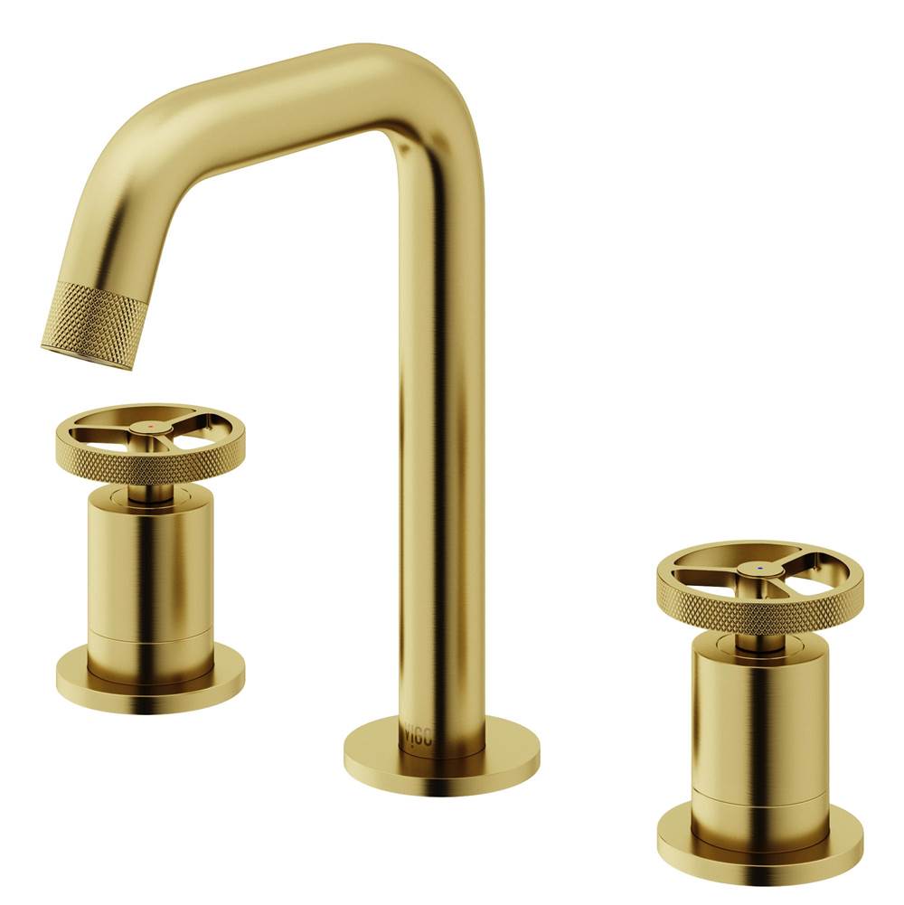Vigo Cass Two Handle Three-Hole Widespread Bathroom Faucet in Matte Brushed Gold