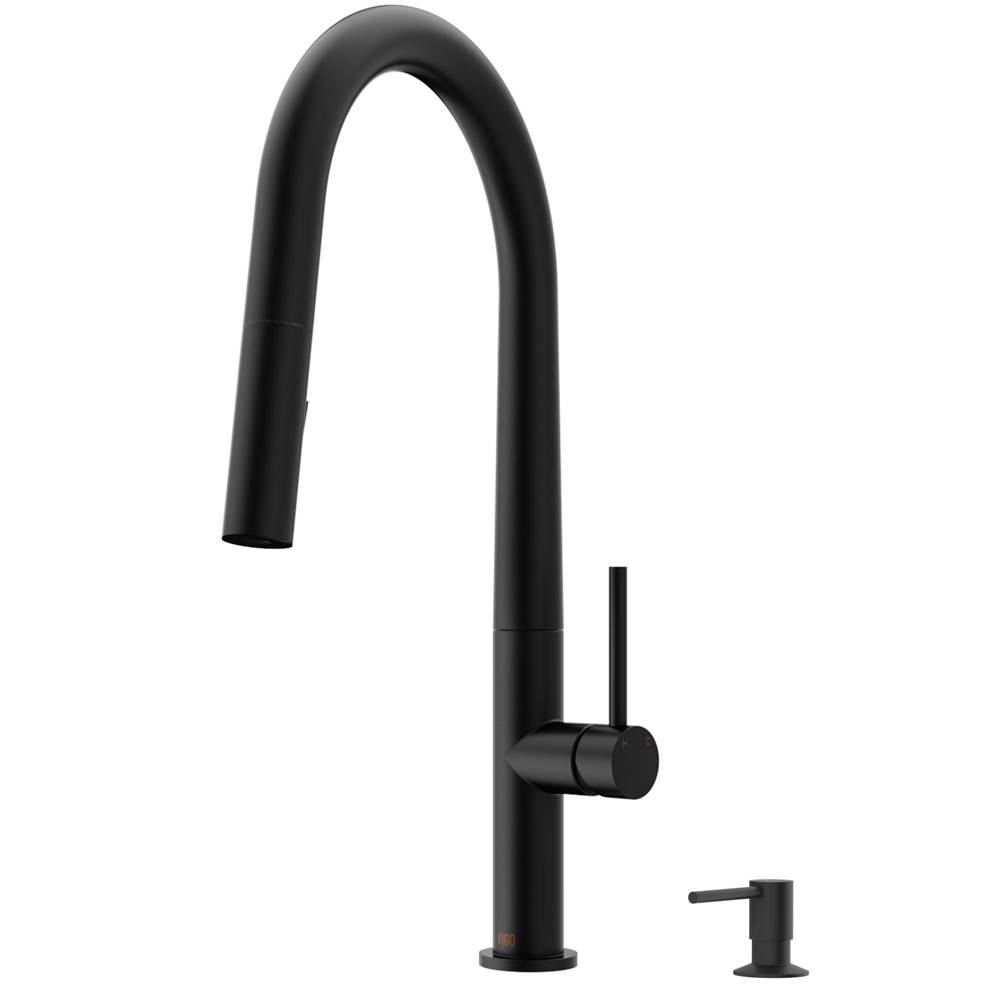 Vigo Greenwich Single Handle Pull-Down Sprayer Kitchen Faucet Set with Soap Dispenser in Matte Black