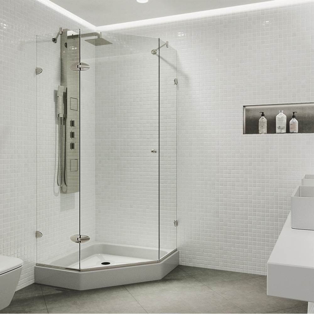 Vigo Verona 38.125 W X 70.375 H Frameless Hinged Shower Enclosure In Brushed Nickel With Shower Base And Handle