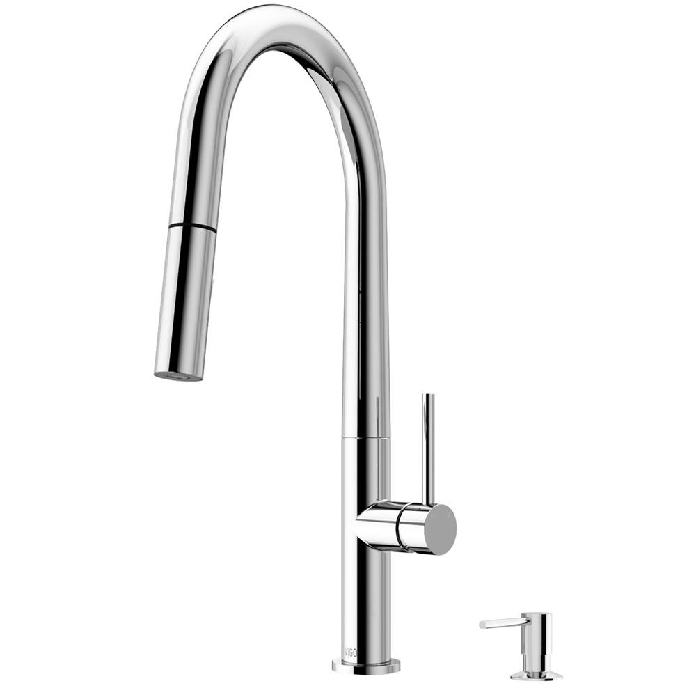 Vigo Greenwich Single Handle Pull-Down Sprayer Kitchen Faucet Set with Soap Dispenser in Chrome