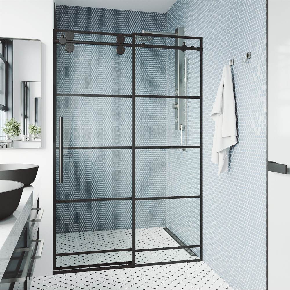 Vigo 56-60-Inch Grid Elan Adjustable Sliding Shower Door In Matte Black