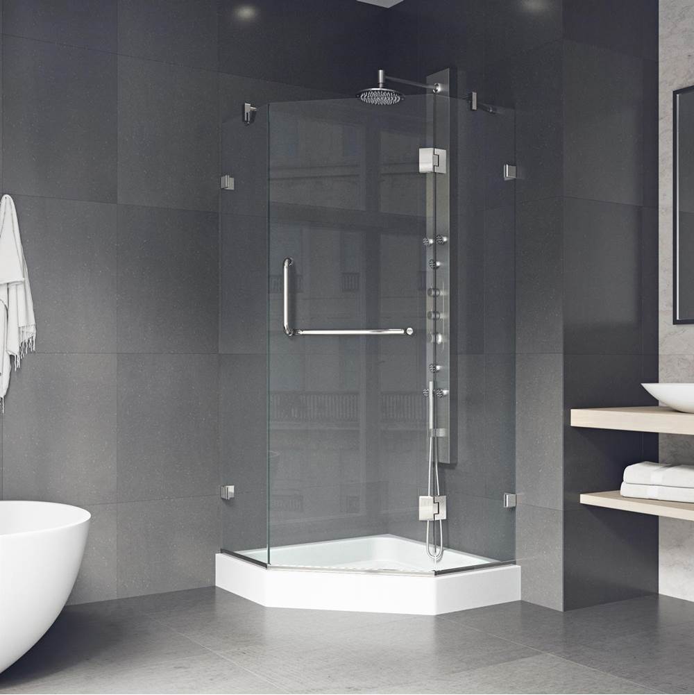 Vigo Piedmont 40.25 W X 70.375 H Frameless Hinged Shower Enclosure In Brushed Nickel With Shower Base And Handle