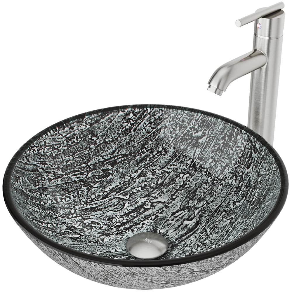Vigo Titanium Glass Vessel Bathroom Sink Set With Seville Vessel Faucet In Brushed Nickel