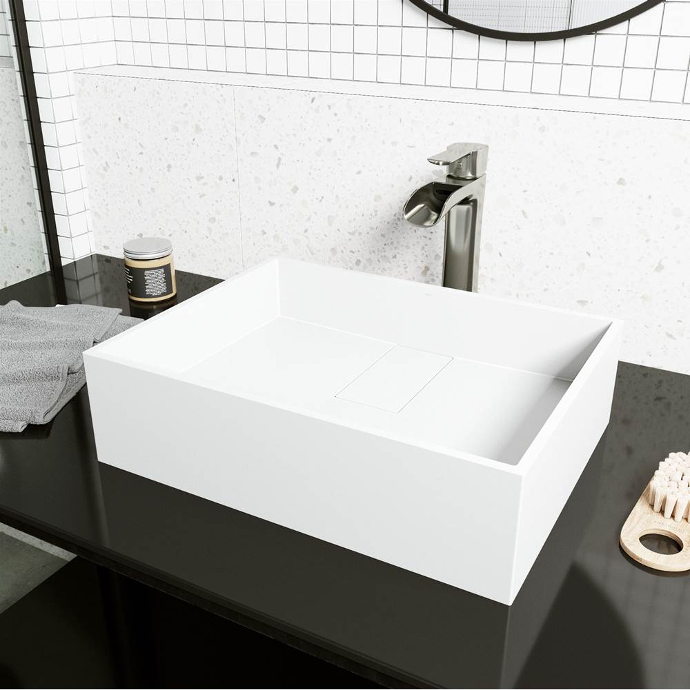 Vigo Bryant Rectangular MatteStone Vessel Bathroom Sink with Niko Bathroom Faucet in Brushed Nickel