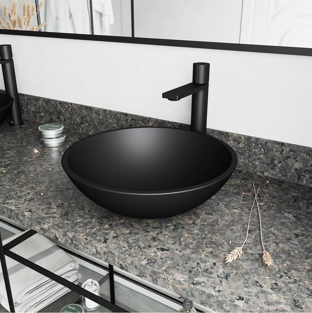 Vigo Black Cavalli MatteShell Vessel Bathroom Sink and Gotham Faucet in Matte Black