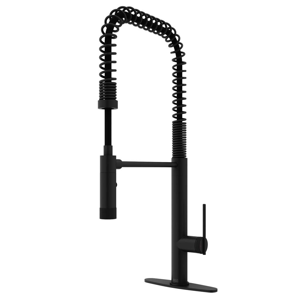 Vigo Sterling Single Handle Pull-Down Sprayer Kitchen Faucet Set with Deck Plate in Matte Black
