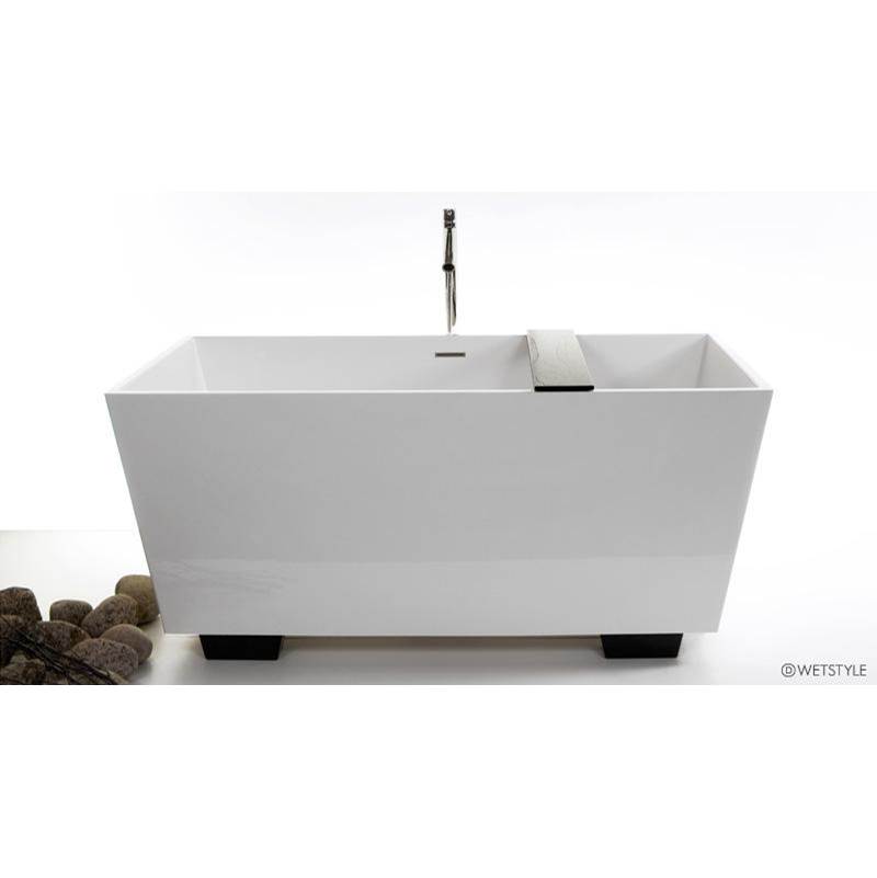 WETSTYLE Cube Bath 60 X 30 X 24.25 - Fs  - Built In Bn O/F & Drain - Copper Conn - Wetmar Bio Feet Dark Brown - White True High Gloss