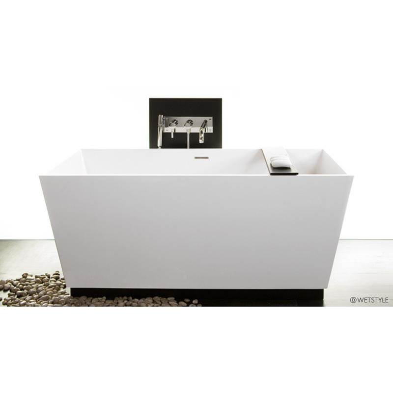 WETSTYLE Cube Bath 60 X 30 X 24 - Fs  - Built In Bn O/F & Drain - Wood Plinth Torrefied Eucalyptus - White True High Gloss