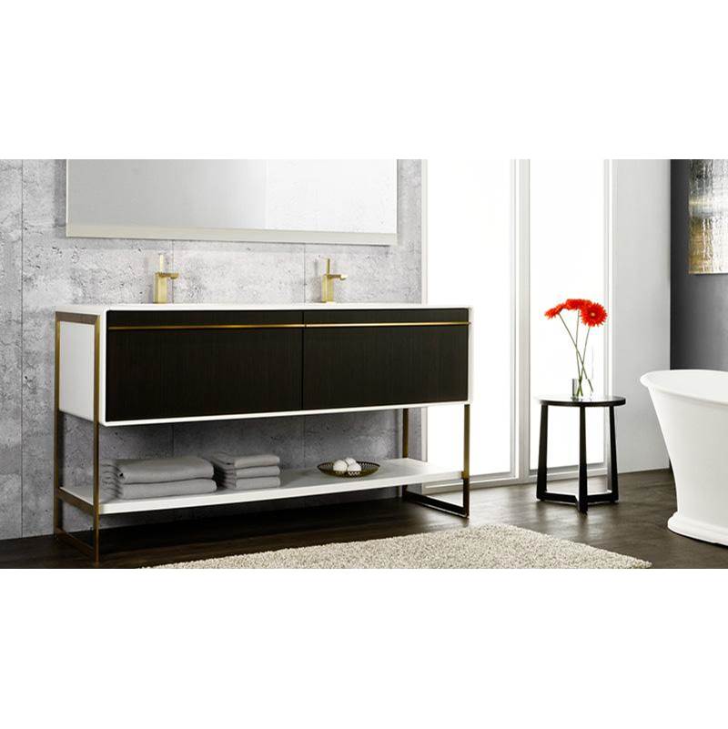WETSTYLE Deco Vanity Floormount 24'' - Wlw Config Mozambique And White Matte Lacquer - Brushed Steel