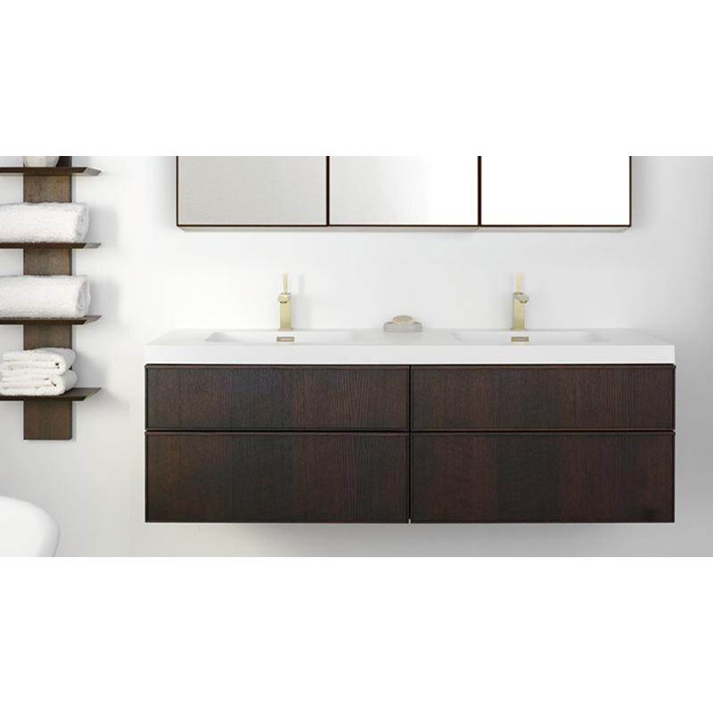 WETSTYLE Furniture Frame Linea - Vanity Wall-Mount 36 X 22 - 2 Drawers, 3/4 Depth Drawers - Oak Black And White Glass Insert